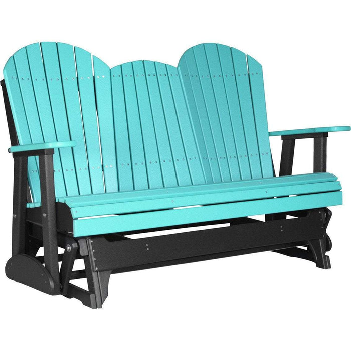LuxCraft 5 ft. Recycled Plastic Adirondack Outdoor Glider in Aruba Blue on Black