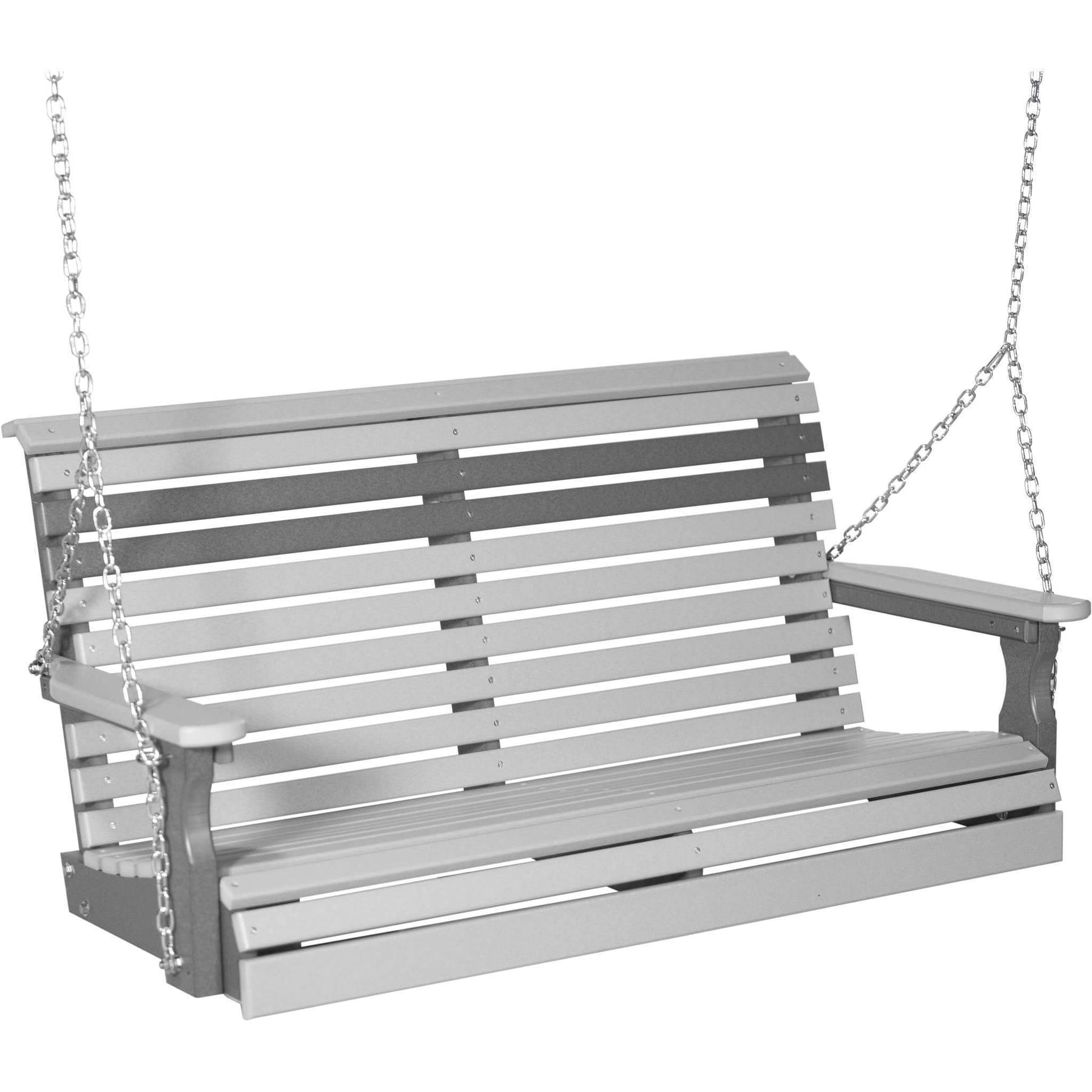 LuxCraft Rollback 4ft. recycled plastic porch swing styled for fall on a cedar porch