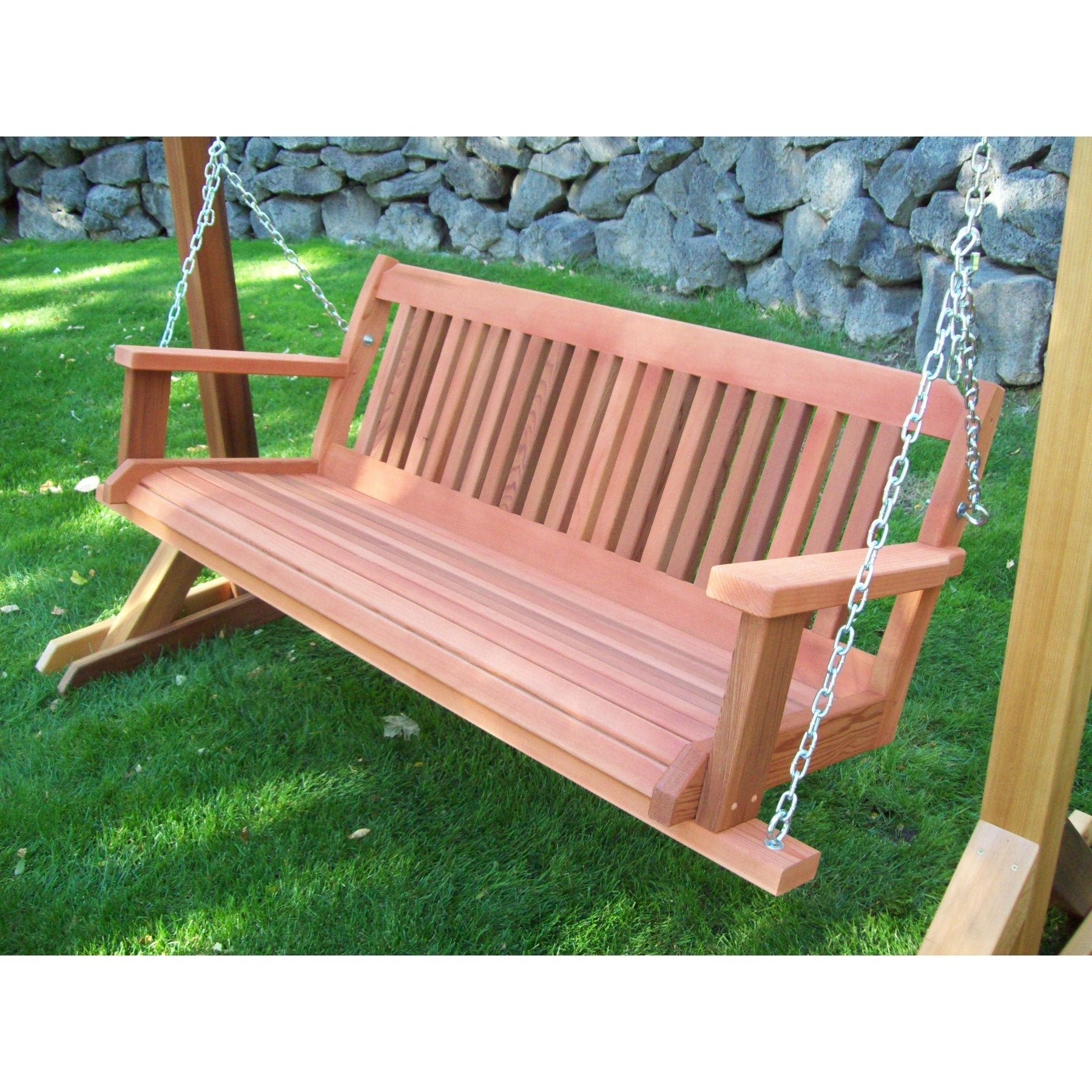 Wood Country Cabbage Hill red cedar porch swing with weathered redwash stain option