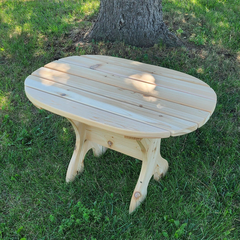 Wooden Oval Side Table in Knotted Cedar, Unstained
