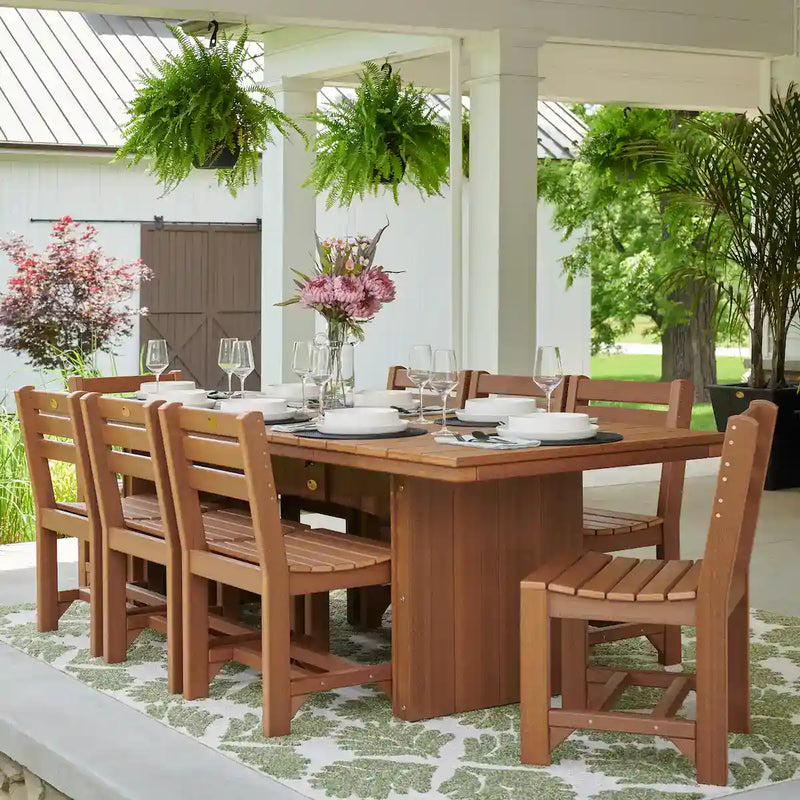 LuxCraft Urban 8ft Rectangular Outdoor Dining Table - Weatherwood on Black