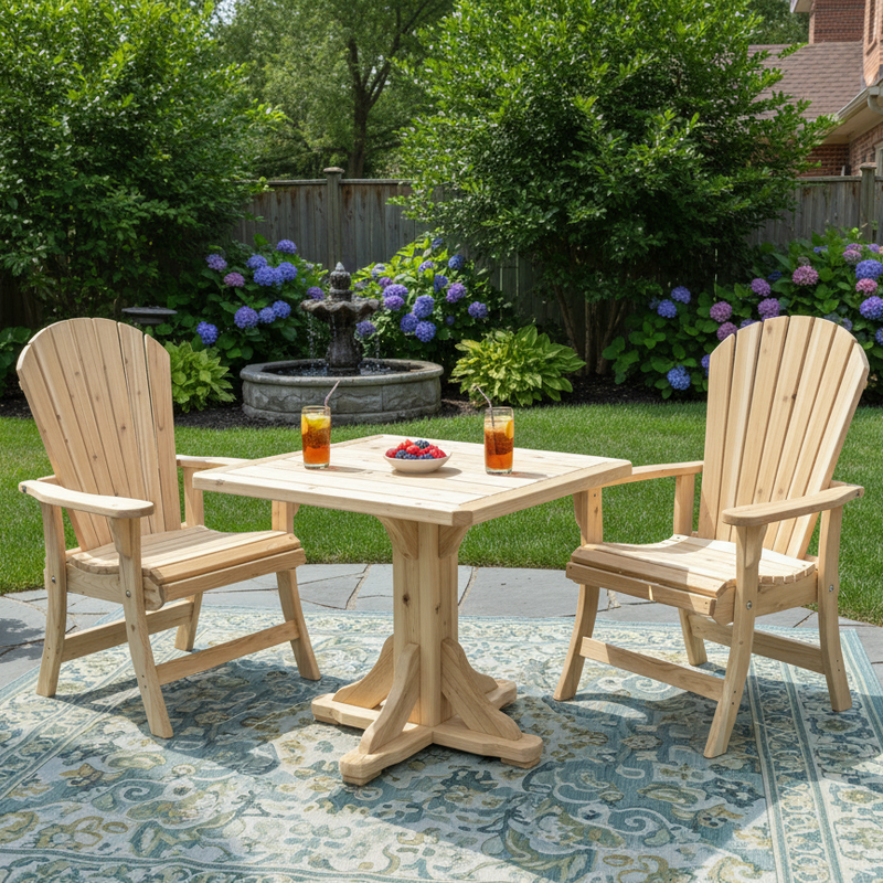 Dining Set for 2 with Pedestal Table in Knotted Pine, Unstained