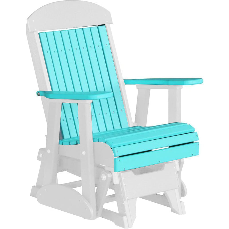 LuxCraft Aruba Blue 2 foot Classic Highback Recycled Plastic Glider Chair with Cup Holder