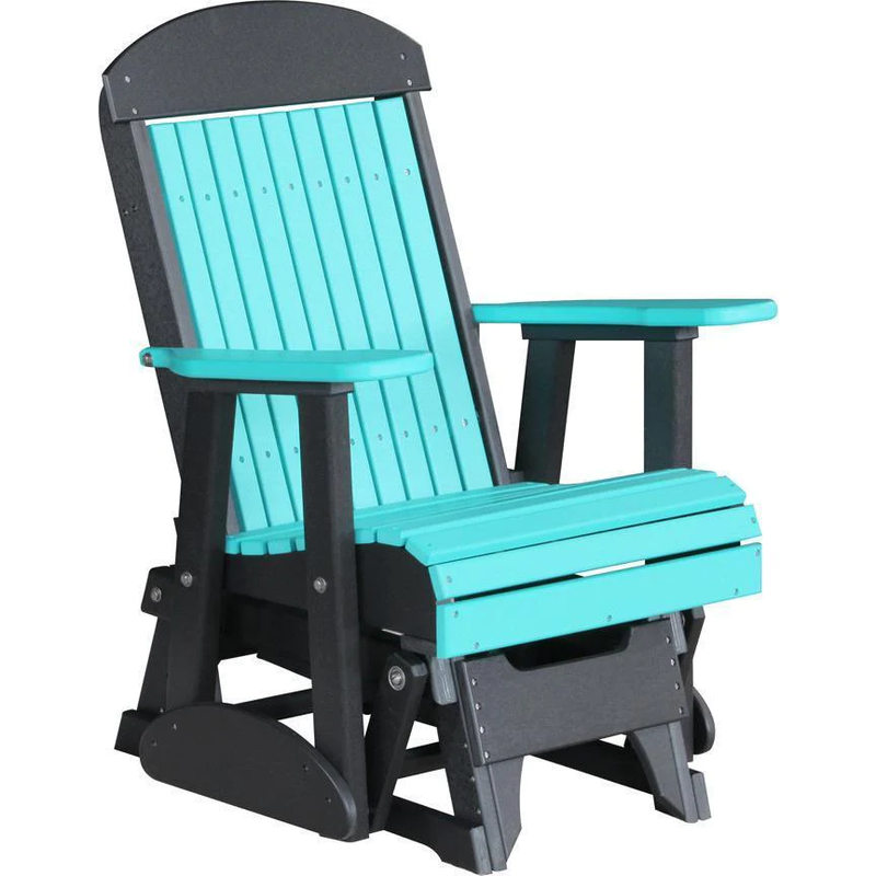 LuxCraft Aruba Blue 2 foot Classic Highback Recycled Plastic Glider Chair with Cup Holder