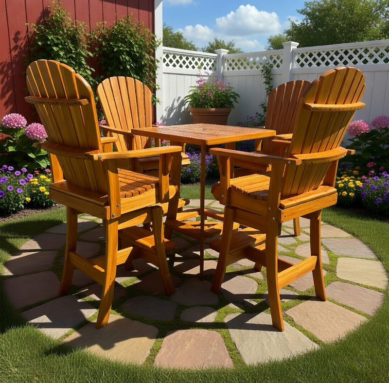 Wooden Bar Height Bistro Set for 4 with 30" Pedestal Table in Clear Cedar, Golden Glossy