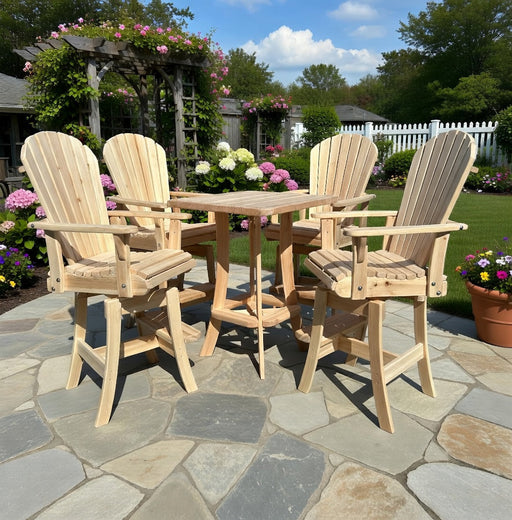 Wooden Bar Height Bistro Set for 4 with 30" Pedestal Table in Knotted Pine, Unstained