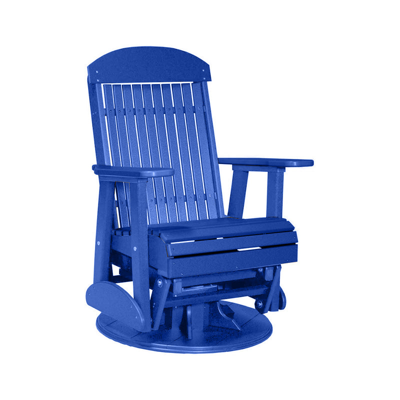 LuxCraft Blue 2 foot Classic Highback Recycled Plastic Swivel Glider Chair With Cup Holder