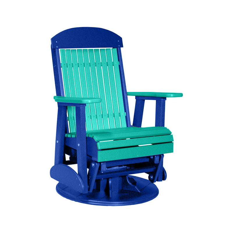 LuxCraft Aruba Blue 2 foot Classic Highback Recycled Plastic Swivel Glider Chair