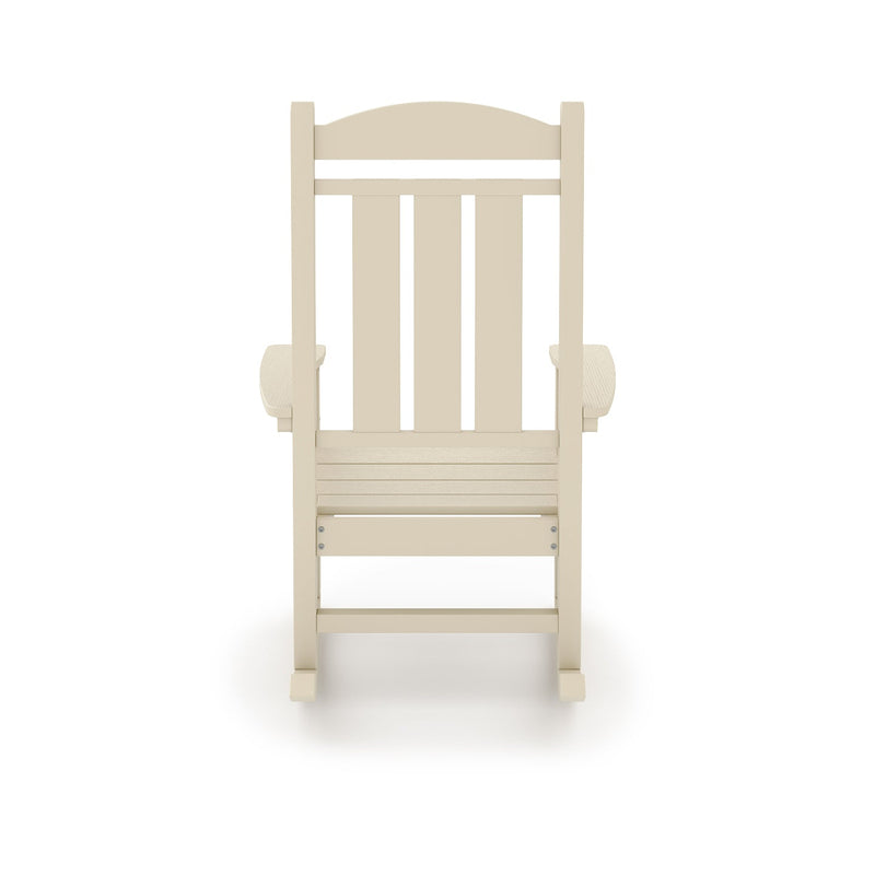 SoPoly Callaway Porch Rocker in Tybee Sand, back view