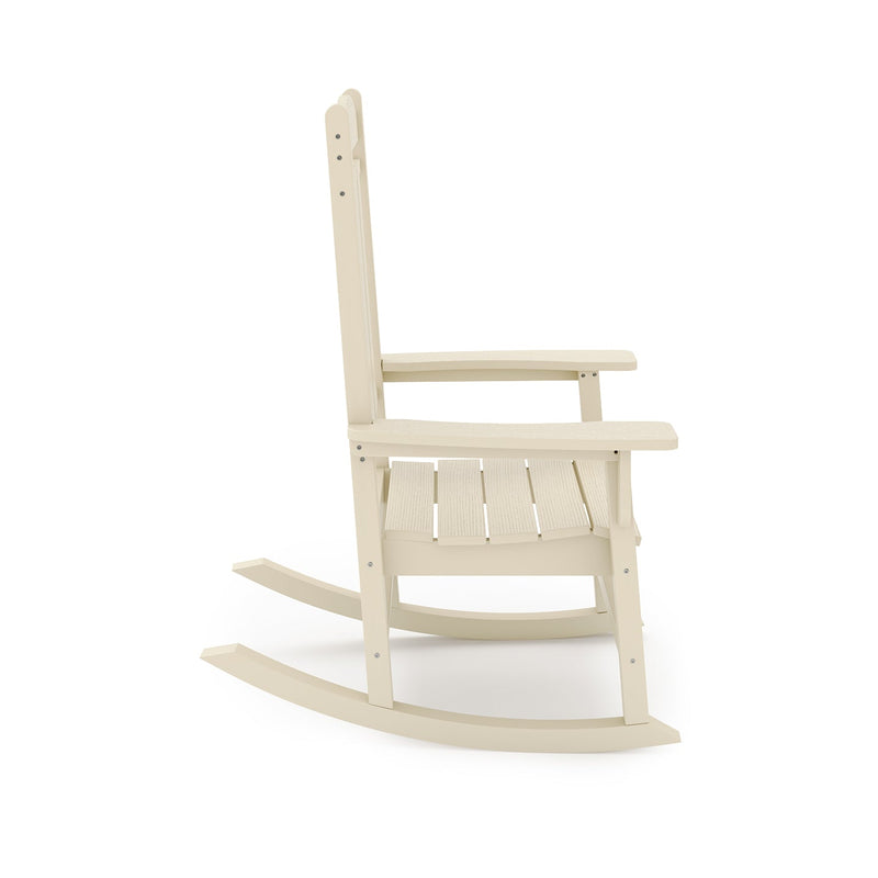 SoPoly Callaway Porch Rocker in Tybee Sand, side view