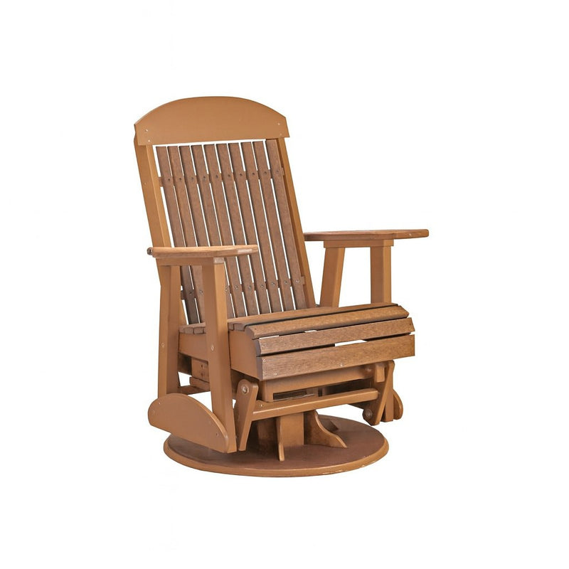 LuxCraft Antique Mahogany 2 foot Classic Highback Recycled Plastic Swivel Glider Chair With Cup Holder