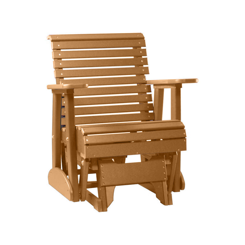 LuxCraft Cedar 2 foot Rollback Recycled Plastic Glider Chair With Cup Holder
