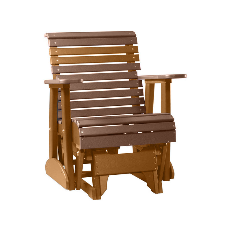 LuxCraft Antique Mahogany 2 foot Rollback Recycled Plastic Glider Chair With Cup Holder