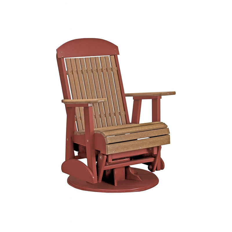 LuxCraft Antique Mahogany 2 foot Classic Highback Recycled Plastic Swivel Glider Chair With Cup Holder
