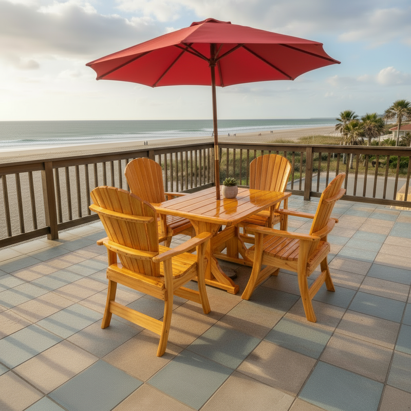 Dining Set for 4 with 4' Trestle Table in Clear Cedar, Golden Glossy
