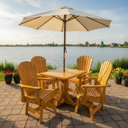 Dining Set for 4 with Pedestal Table in Clear Cedar, Golden Glossy