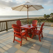 Dining Set for 4 with 4' Trestle Table in Clear Cedar, Mahogany Glossy