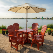 Dining Set for 4 with Pedestal Table in Clear Cedar, Mahogany Glossy