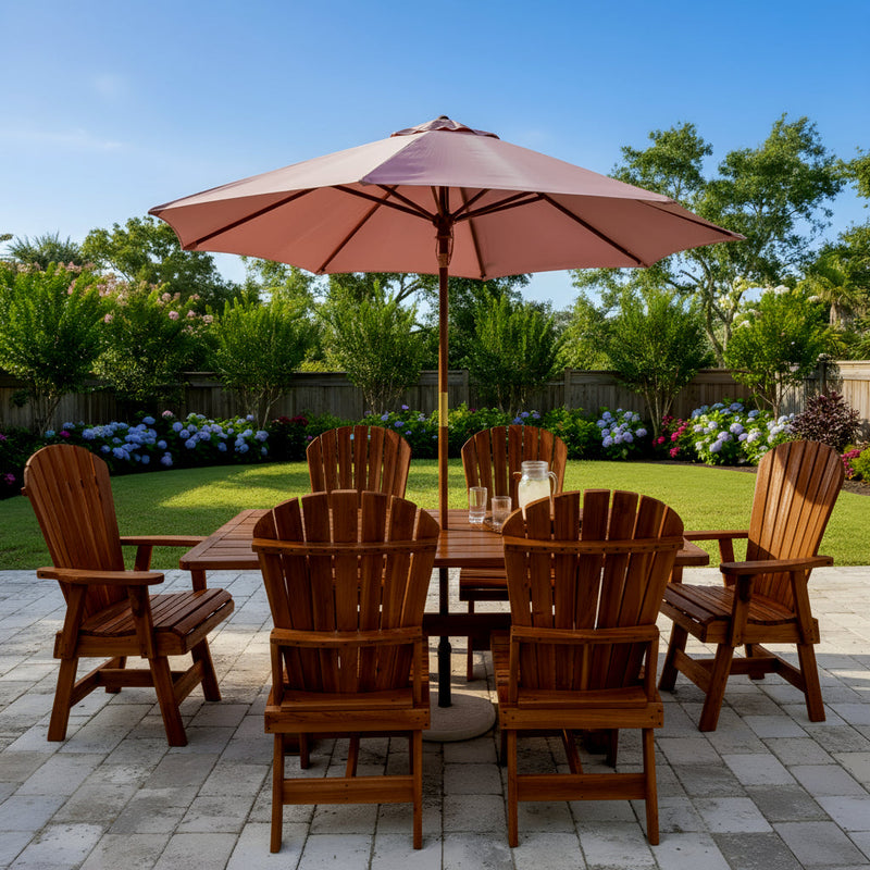 Dining Set for 6 with 6' Trestle Table in Clear Cedar, Caramel Glossy