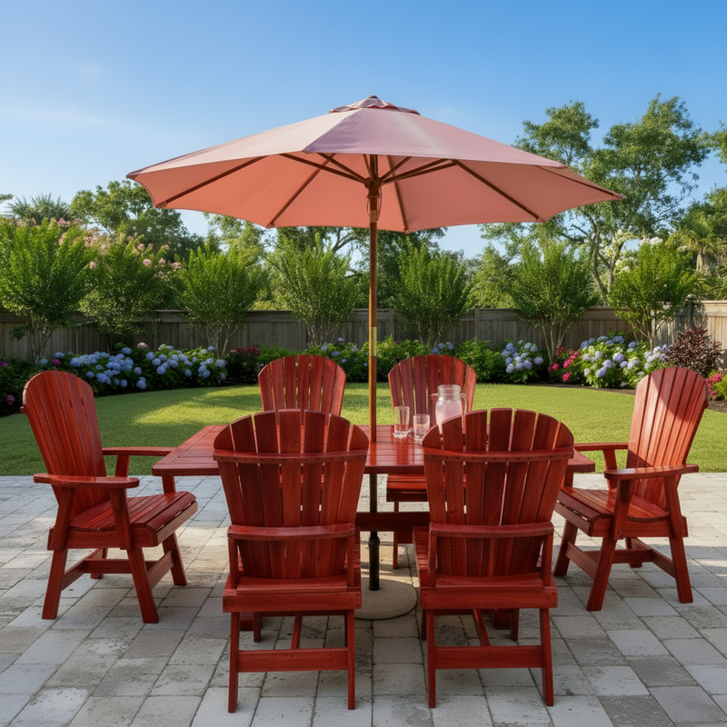Dining Set for 6 with 6' Trestle Table in Clear Cedar, Mahogany Glossy