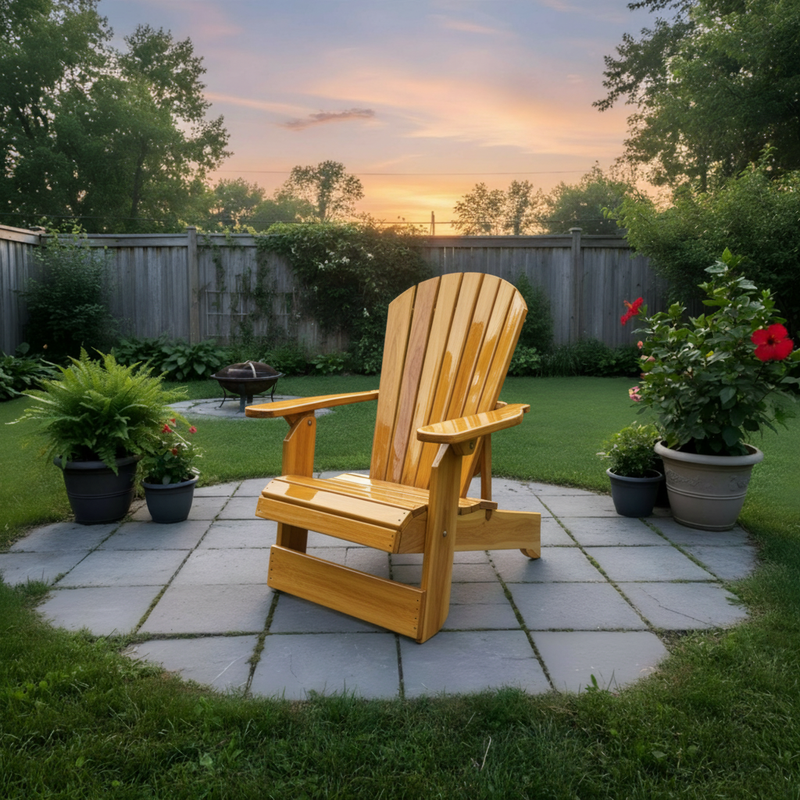 Wooden Royal Upright Reclining Adirondack Chair in Clear Cedar, Golden Glossy