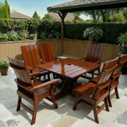Wooden Modern Dining Set for 6 with Pedestal Table in Clear Cedar, Caramel Glossy