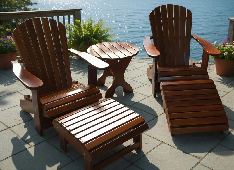 Wooden Royal Complete Patio Set in Clear Cedar, Caramel Glossy