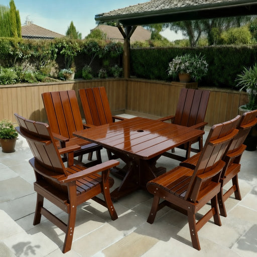 Wooden Modern Dining Set for 6 with Pedestal Table in Clear Cedar, Caramel Glossy