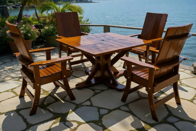 Wooden Modern Dining Set for 4 with Pedestal Table in Clear Cedar, Caramel Glossy