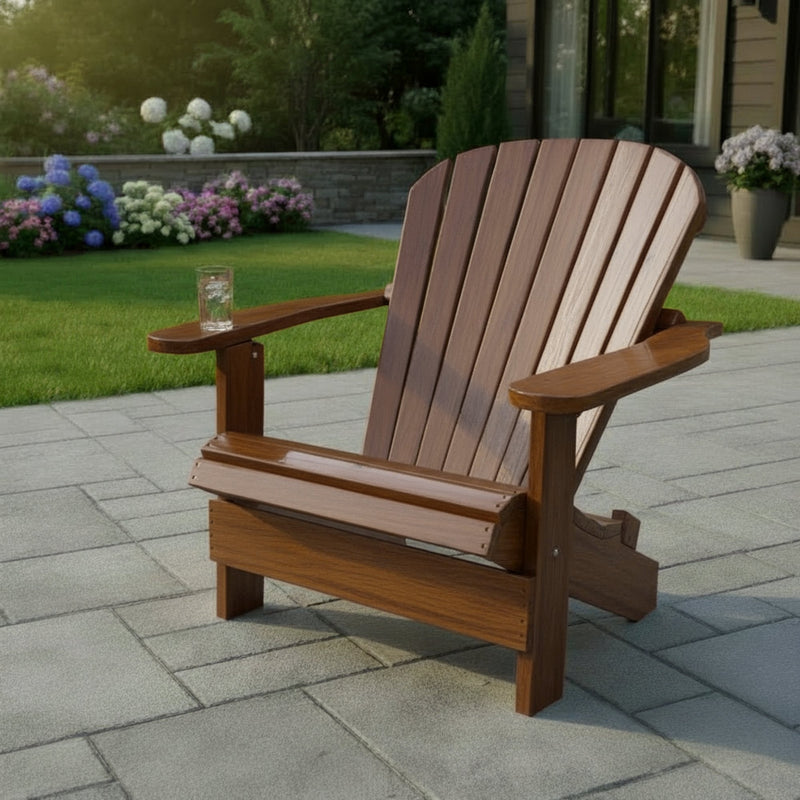 Wooden Grand Adirondack Chair (Oversized) in Clear Cedar, Caramel Glossy