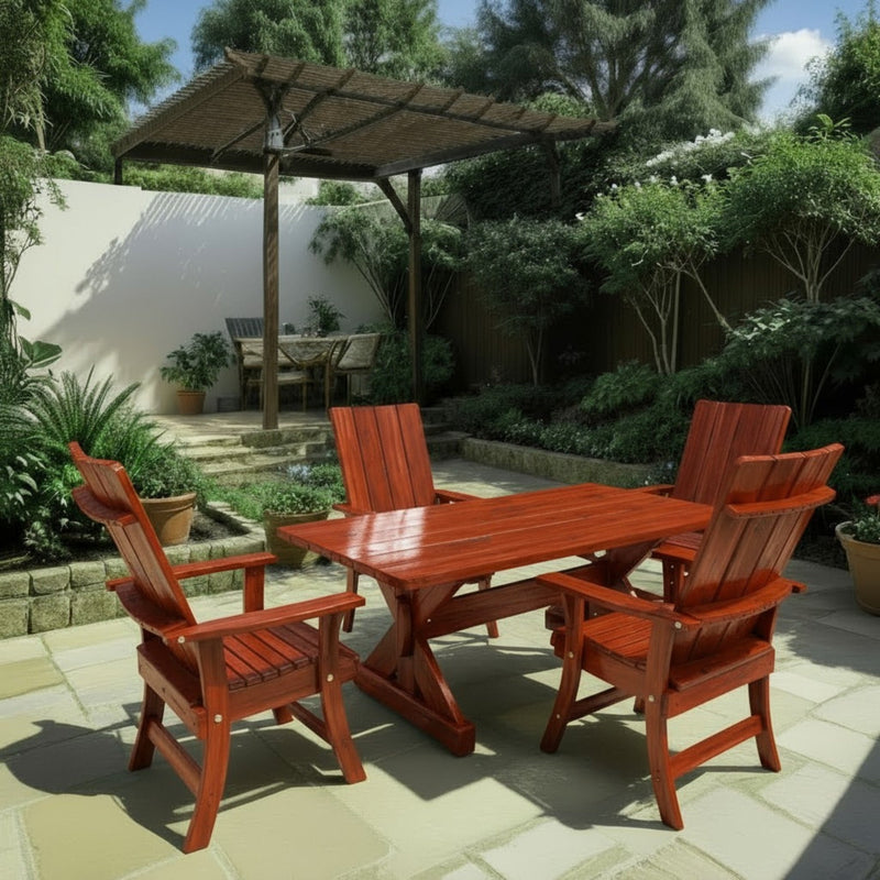 Wooden Modern Dining Set for 4 with 5' Table in Clear Cedar, Mahogany Glossy