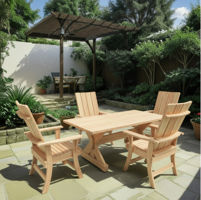 Wooden Modern Dining Set for 4 with 4' Table in Clear Cedar, Unstained