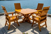 Wooden Modern Dining Set for 4 with Pedestal Table in Clear Cedar, Golden Glossy