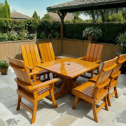 Wooden Modern Dining Set for 6 with Pedestal Table in Clear Cedar, Golden Glossy