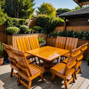 Wooden Modern Dining Set for 8 with Pedestal Table in Clear Cedar, Golden Glossy