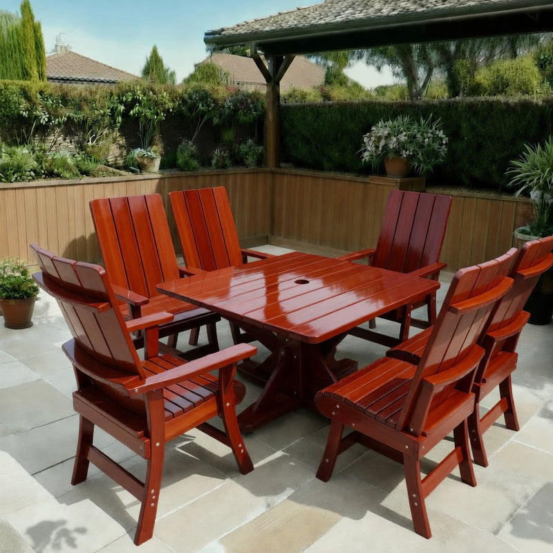 Wooden Modern Dining Set for 6 with Pedestal Table in Clear Cedar, Mahogany Glossy