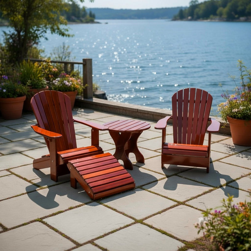 Wooden Royal Patio Set in Clear Cedar, Mahogany Glossy