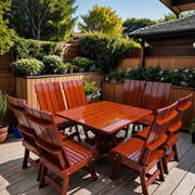 Wooden Modern Dining Set for 8 with Pedestal Table in Clear Cedar, Mahogany Glossy