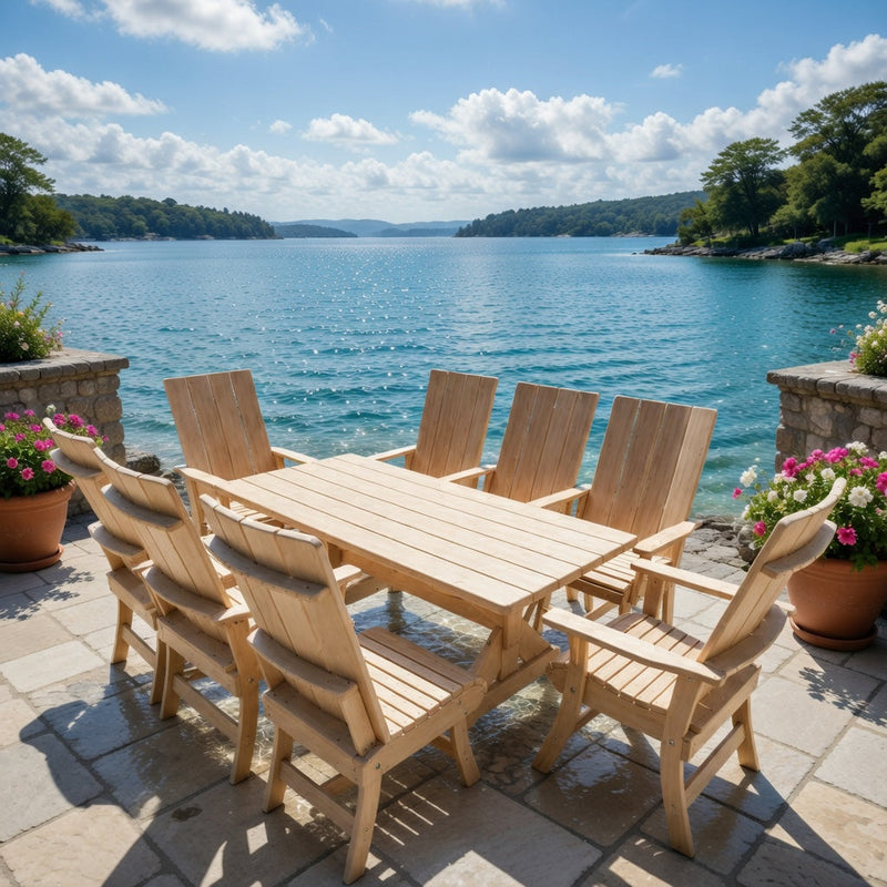Wooden Modern Dining Set for 8 with 6' Table in Clear Cedar, Unstained