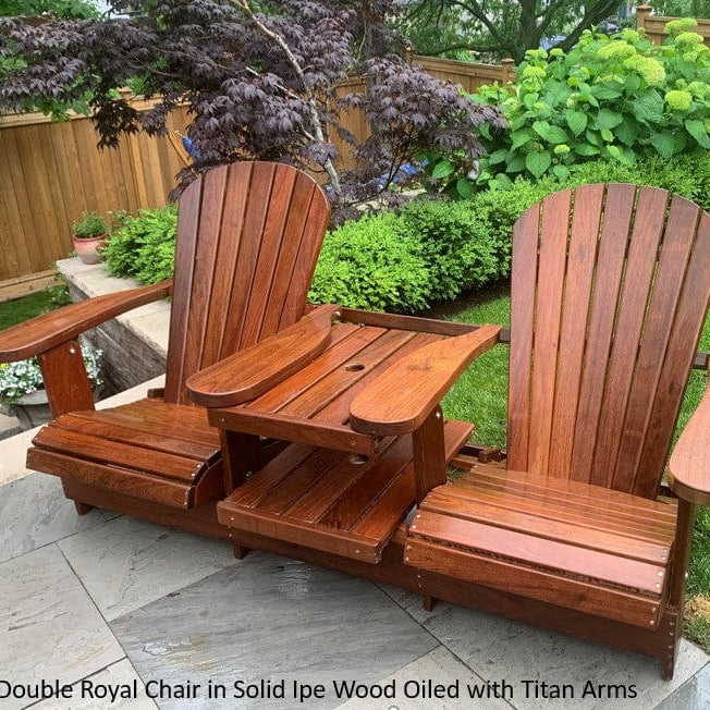 Wooden Double Royal Adirondack Chair in Brazilian Walnut (IPE), Oiled Fully Assembled
