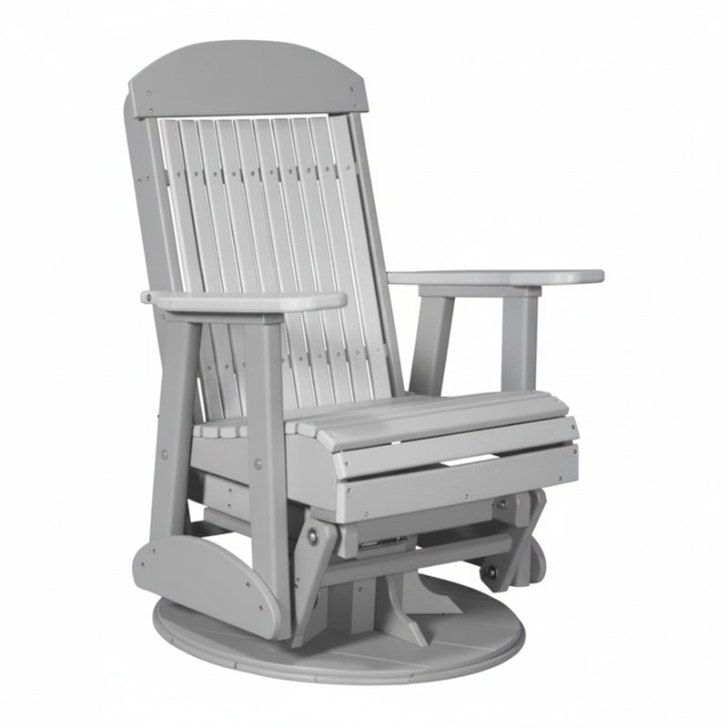 LuxCraft Dove Gray 2 foot Classic Highback Recycled Plastic Swivel Glider Chair With Cup Holder