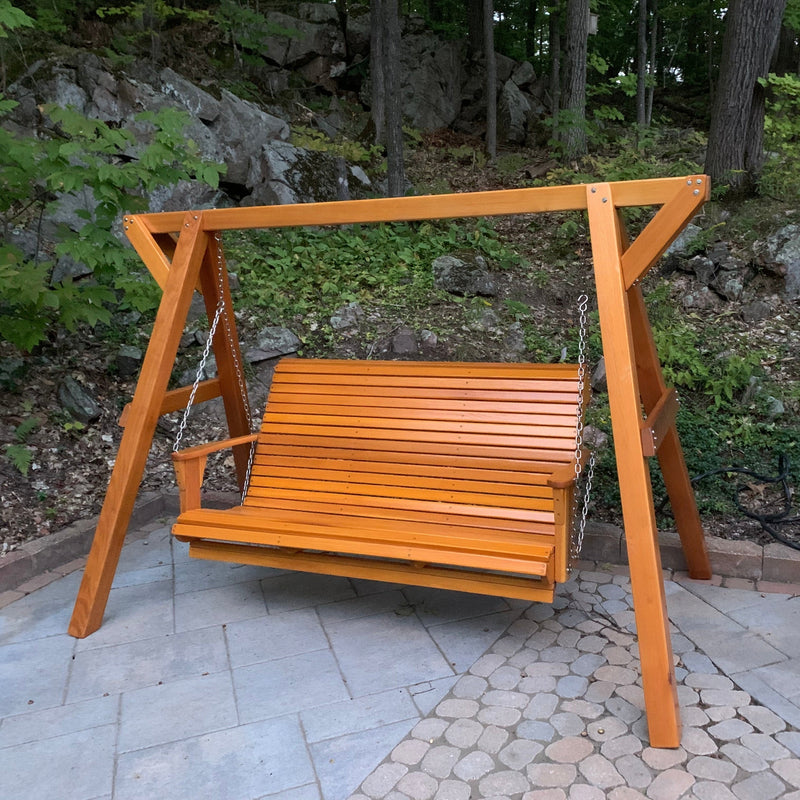 Wooden Family Porch Swing (Bench Only) in Clear Cedar, Golden Glossy