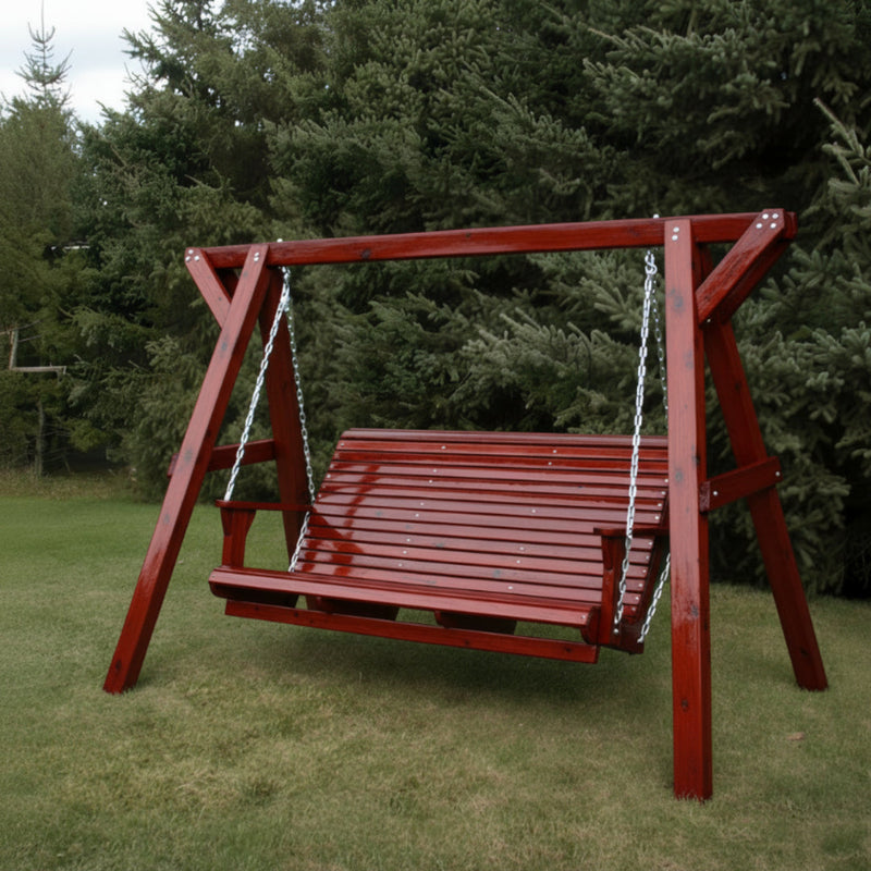 Wooden Family Porch Swing (Bench Only) in Knotted Cedar, Mahogany Glossy