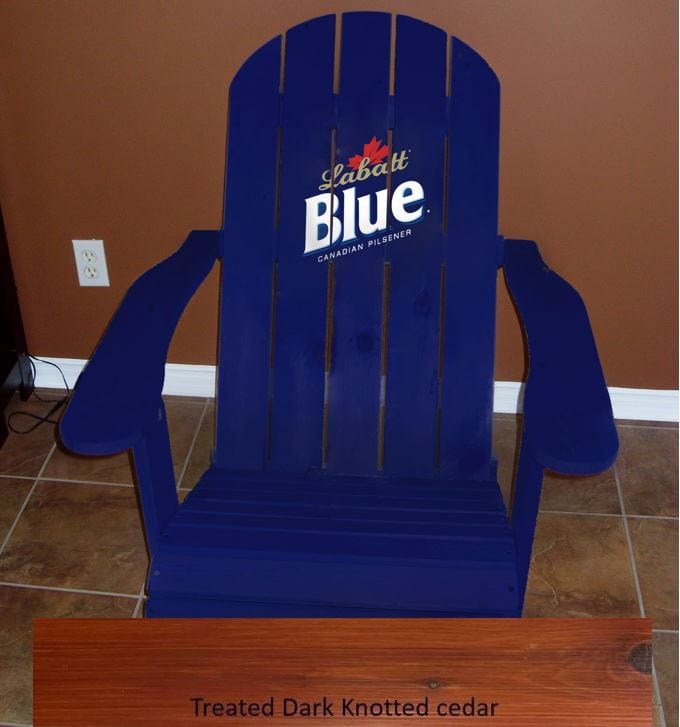Wooden Customized Back Royal Adirondack Chair in Knotted Cedar, Mahogany Glossy, Flat Back