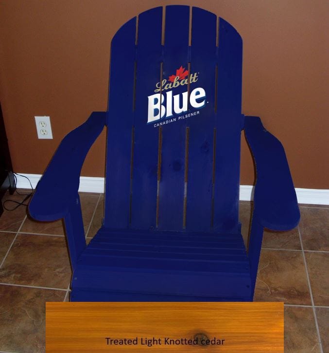 Wooden Customized Back Royal Adirondack Chair in Knotted Cedar, Golden Glossy, Flat Back
