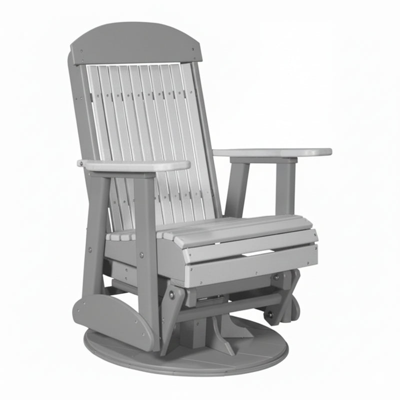 LuxCraft Dove Gray 2 foot Classic Highback Recycled Plastic Swivel Glider Chair With Cup Holder