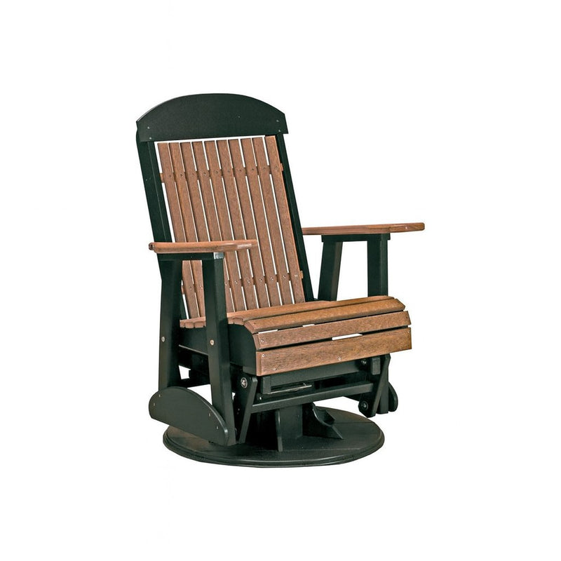 LuxCraft Antique Mahogany 2 foot Classic Highback Recycled Plastic Swivel Glider Chair With Cup Holder