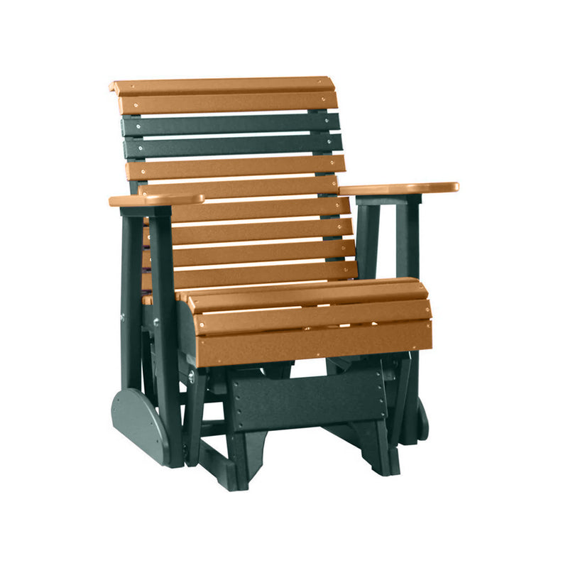 LuxCraft Cedar 2 foot Rollback Recycled Plastic Glider Chair With Cup Holder