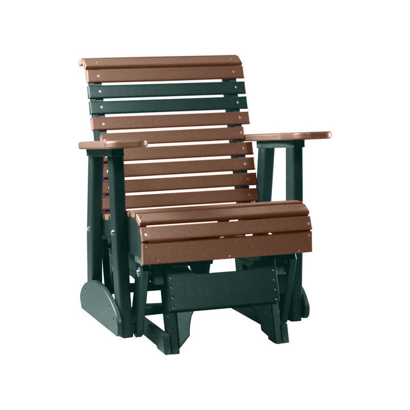 LuxCraft Antique Mahogany 2 foot Rollback Recycled Plastic Glider Chair With Cup Holder