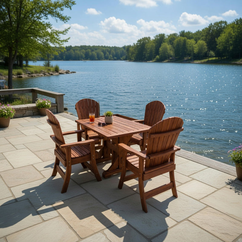 Dining Set for 4 with 4' Trestle Table in Brazilian Walnut (IPE), Oiled Fully Assembled
